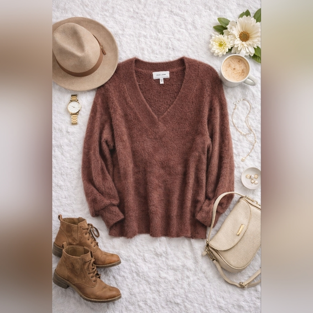 Dear John CALLEEN Saffron Long Sleeve Fuzzy Sweater. Ladies Size Medium